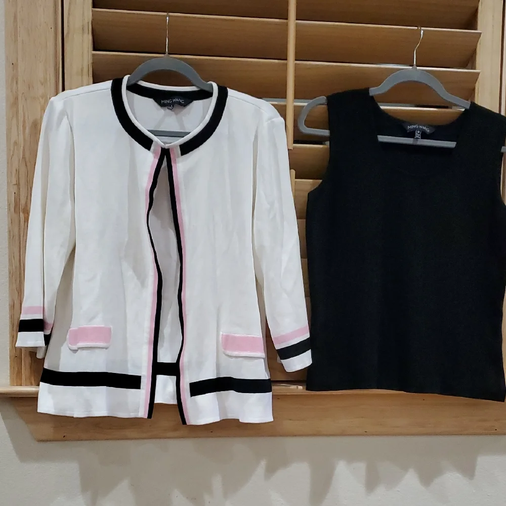 Ming Wang White Blazer with Pink and Black Accents - Picture 1 of 11